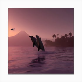 Dolphins Jumping In The Water Canvas Print