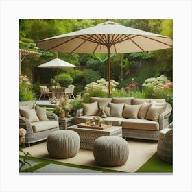 Wicker Furniture In The Garden Canvas Print