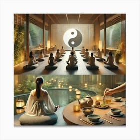 A Serene Scene Showcasing A Meditation And Dining Canvas Print