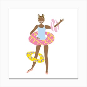 Party Ring Hula Hoop Girl, Fun Circus Animal, Cake, Biscuit, Sweet Treat Print, Square Canvas Print
