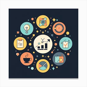 Business Icons In A Circle Canvas Print