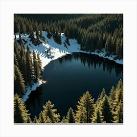 A Calm Lake Surrounded By Dense Pine Forests And Towering Snow-Capped Mountains 3 Canvas Print