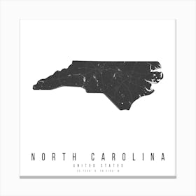 North Carolina Mono Black And White Modern Minimal Street Map Square Canvas Print