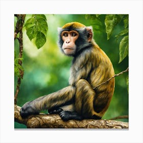Beautiful Monkey On Branch Of A Tree Canvas Print