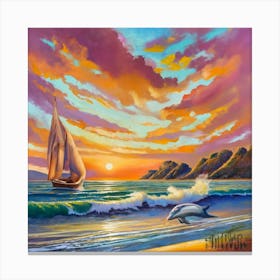 Dolphins At Sunset Canvas Print