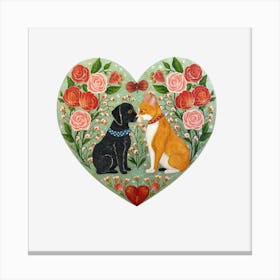 Two Dogs In Love Heart Canvas Print