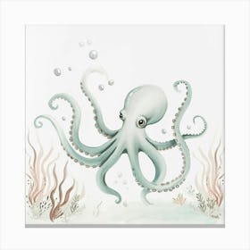 Storybook Style Octopus With Seaweed 5 Canvas Print