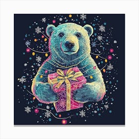 Polar Bear With Gift.Generated AI. Wall Art Print Canvas Print