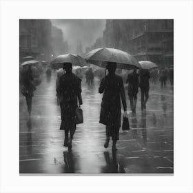 People Walking In The Rain Canvas Print