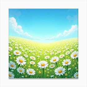 A Vibrant Daisy Field Under A Clear Blue Sky 1 Canvas Print