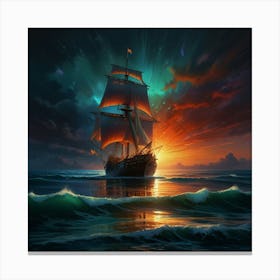 Sailing Ship At Sunset Canvas Print