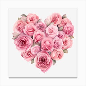 Pink Roses Heart 6 Canvas Print