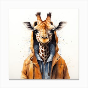 Watercolour Cartoon Giraffe In A Hoodie Canvas Print