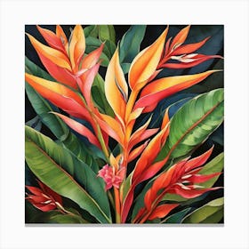 Flower Motif Painting Heliconia Art Print 3 Canvas Print