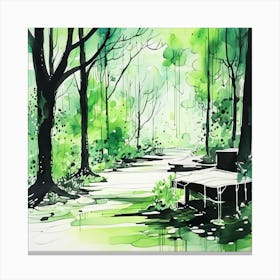 Watercolour Of Forest Canvas Print