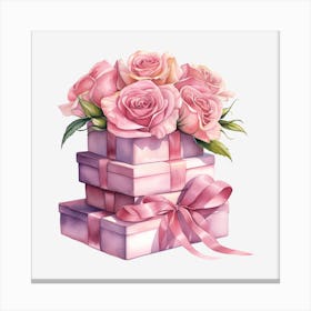 Pink Roses In Gift Boxes 1 Canvas Print