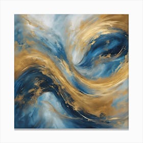 Blue And Gold Abstract Painting Canvas Print