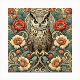 william morris Owl With Flowers Canvas Print