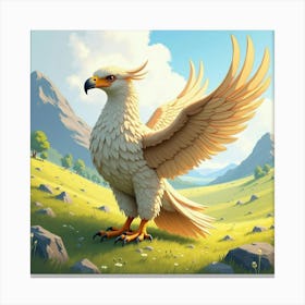 Majestic Griffin In A Sunlit Valley, Watercolor 1 Canvas Print