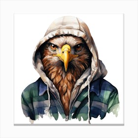 Watercolour Cartoon Eagle In A Hoodie 3 Canvas Print