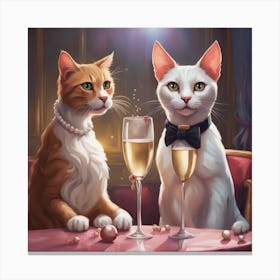 Two Cats Drinking Champagne Canvas Print