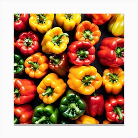 Colorful Peppers On Black Background 5 Canvas Print