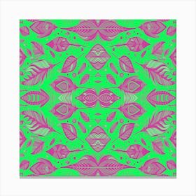 Neon Vibe Abstract Peacock Feathers Green And Pink Canvas Print