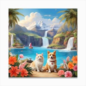 Two Cats On The Beach Canvas Print