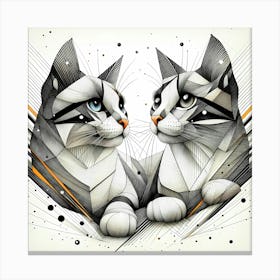 Cat Twins - Abstract Line Art Illustration 173 Canvas Print