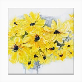 Yellow Flowers White Background Painting 1 Square Canvas Print