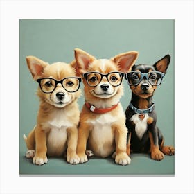 Three Dogs In Glasses Canvas Print