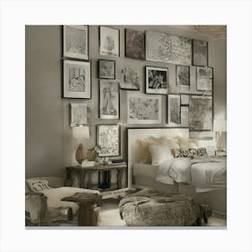 Bedroom With Framed Pictures Canvas Print