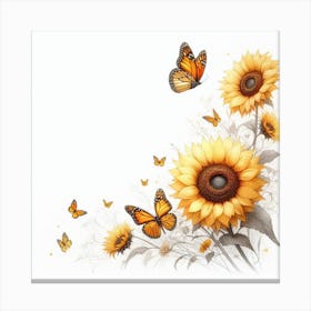 Radiant Sunflowers and Butterflies Gracefully Canvas Print