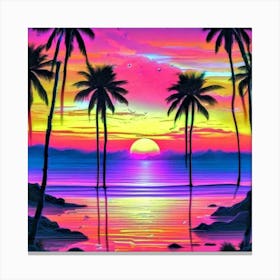 Sunset With Palm Trees 2 Toile