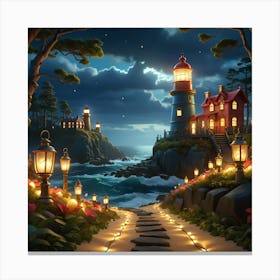 Lighthouse At Night Toile