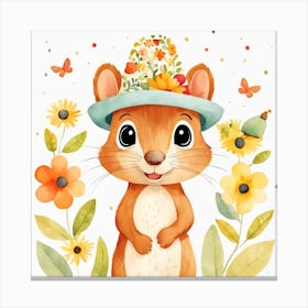 Floral Baby Squirrel Nursery Illustration (32) Canvas Print