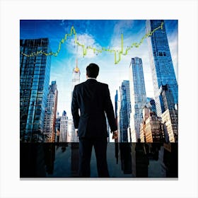 Career Progress Graph Soaring Upwards Against A Backdrop Of A Bustling Wall Street A Businessman In (2) Canvas Print