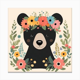 Floral Baby Black Bear Nursery Illustration (26) Canvas Print