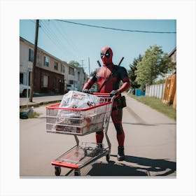 Deadpool With Shopping Cart Canvas Print