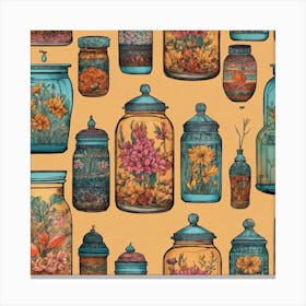 Flower Jars Line Art Print(3) Canvas Print