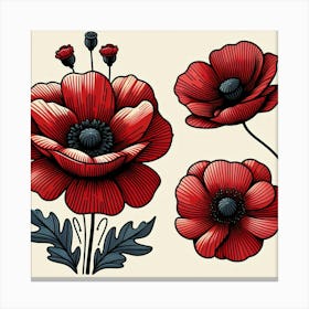 Large red poppy flower, Vector art 2 Canvas Print