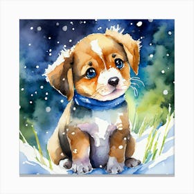 Puppy In The Snow Canvas Print