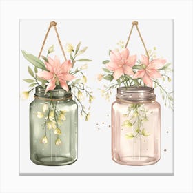 Mason Jars With Flowers Canvas Print