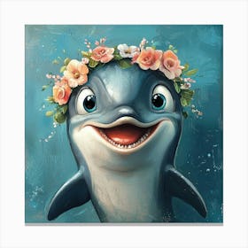 Dolphin With Flowers Canvas Print