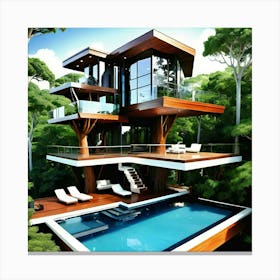 Tree House In The Jungle 1 Canvas Print