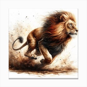 Lion In Motion, Lion Watercolour Art Print 1 Canvas Print