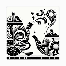 Black And White Teapot 3 Canvas Print