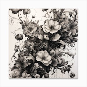 Black And White Floral Drawing Canvas Print