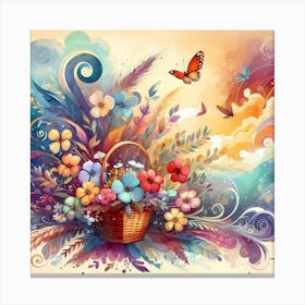 Abstract Of Flowers And Butterflies Canvas Print