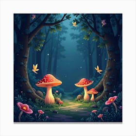 Enchanted Forest With Glowing Mushrooms And Fairies 1 Canvas Print